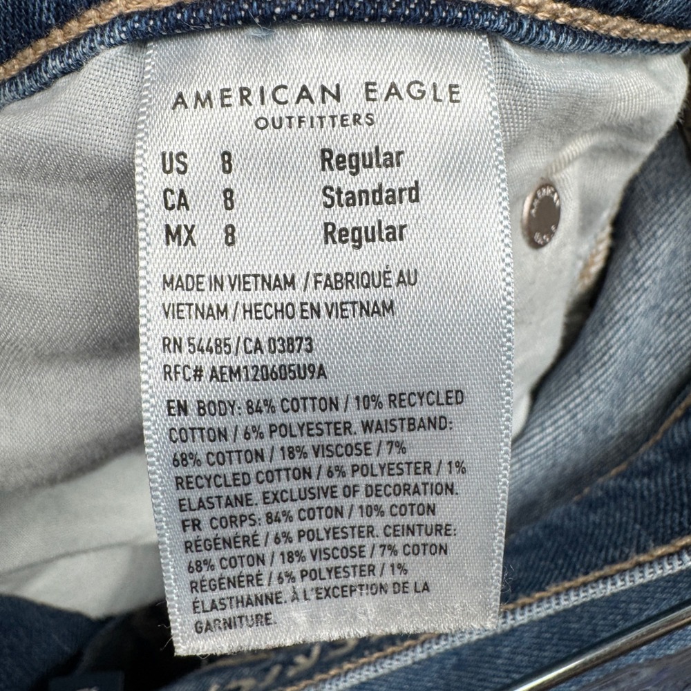 American Eagle Low-Rise Baggy Straight Seamed Distressed Jeans Womens 8 Regular - Picture 7 of 12